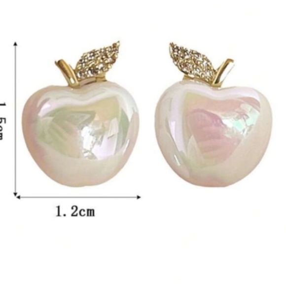 925 Sterling Silver Rhinestone AppleShaped Stud Earrings - Picture 3 of 4